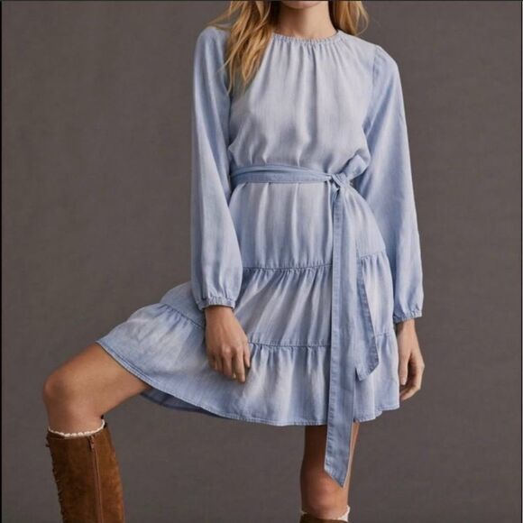 Anthropologie Cloth and Stone Tiered Tencel Chambray Dress NWT - Picture 12 of 12